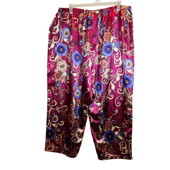 Amoureuse 2-Piece Satin Pajama Set 3X Floral Button Shirt Elastic Waist Pants - Picture 3 of 15